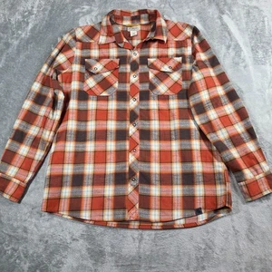 LL Bean Shirt Mens Large Orange Plaid Katahdin Wool Blend Flannel Snap Close - Picture 1 of 9