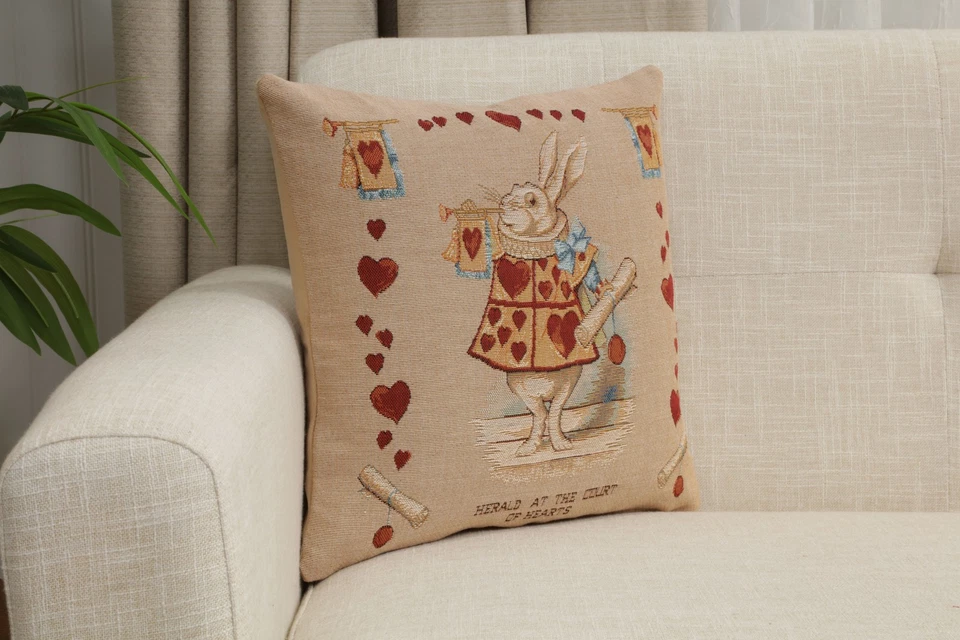 Heart Rabbit Alice In Wonderland French Tapestry Cushion Pillow Cover 14x14 inch