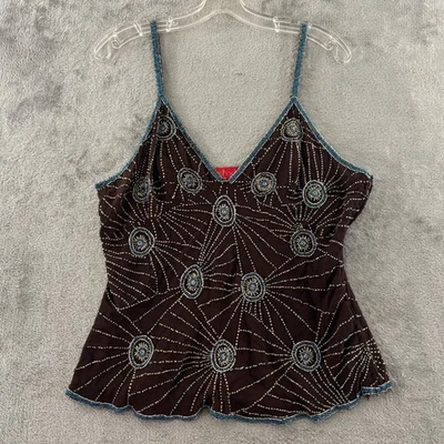 Top de camisola con cuentas Réplicas para mujer XL marrón Sunburst correa de espagueti cuello en V Foto 1 de 4