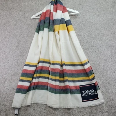 Tommy Hilfiger Bufanda Mujer Talla Única Multicolor Rayas Acrílico Tejido Flecos Dobladillo Foto 1 de 4