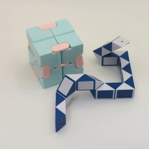 Lot of 2 Cute Mini Fidget Toys Infinity Cube + Snake Cube, Stress Anxiety Relief - Picture 1 of 8