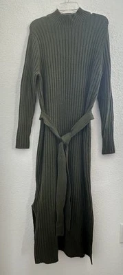 Лофт макси обтяжку ребро вязаный свитер платье размер XL зеленый L/S насмешливый шеи офис работы - Изображение 1 из 4