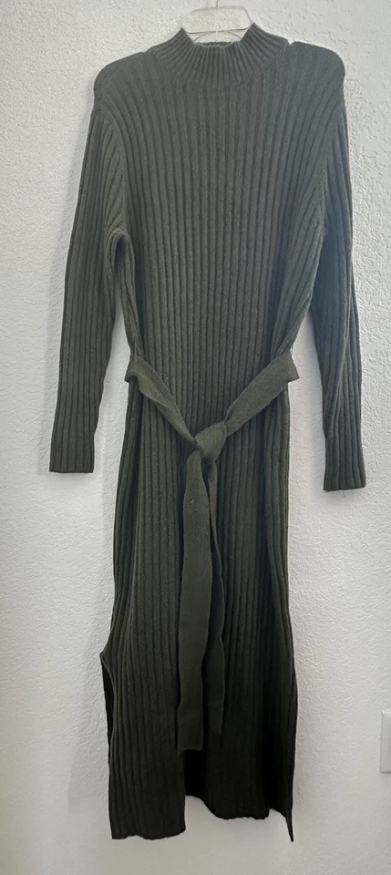 Лофт макси обтяжку ребро вязаный свитер платье размер XL зеленый L/S насмешливый шеи офис работы - Изображение 1 из 4