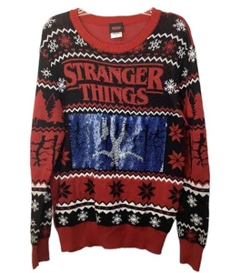 Stranger Things Erwachsene Gr. Medium Ugly Christmas Pullover Wende Pailletten Logo - Bild 1 von 7