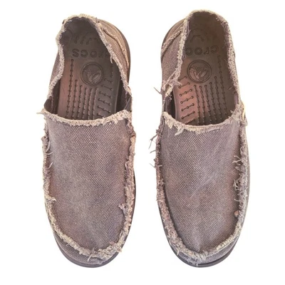 Mocasines Crocs Santa Cruz de lona envejecida sin cordones para hombre talla 7 marrón LEER Foto 1 de 4