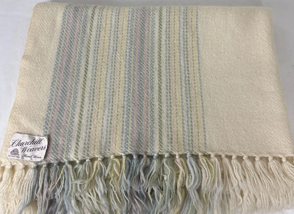 Manta de Colección Churchill Weavers Lana Tejida a Mano Flecos 64x44 Marfil Pastel EE. UU. Foto 1 de 4