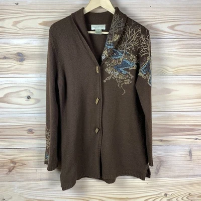 SUSAN BRISTOL Cardigan Womens Medium HAND Embroidered Toggle  Cottage Boho - Image 1 of 4