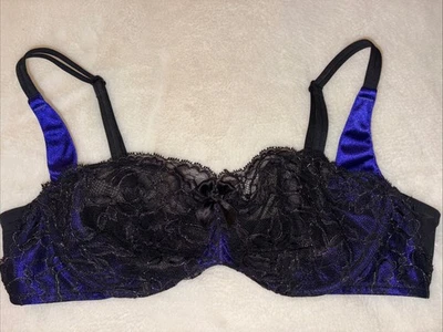 Victoria's Secret Bra Very Sexy Balconette Balconet Black Lace Purple Satin 38C - Image 1 of 4