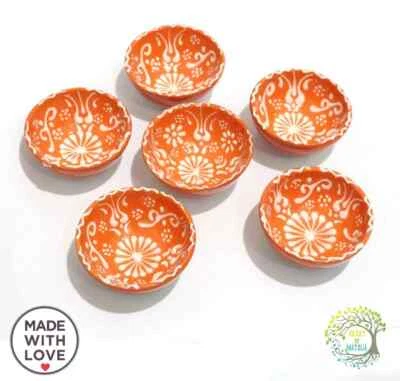 6 pieces Small & Big Ceramic Bowls Set Traditional Embossed Hand Painted Art - Image 1 of 4