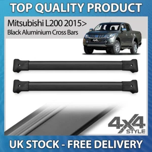 FITS MITSUBISHI L200 15+ LIGHTWEIGHT ALUMINIUM SATIN BLACK ROOF CROSS BARS - Picture 1 of 11