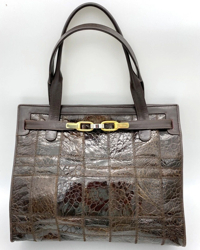 Zenith Brown Belted Alligator Handbag by Nicholette  Italian Purse Hand Bag - Image 1 of 4