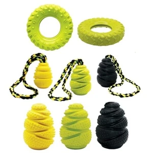 Grrrelli Rubber Dog Toy Tough Treat Dispensing Tyre Tug Rope Throw & Fetch Play - Picture 1 of 15