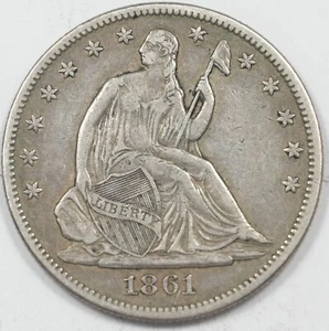 US 1861 Seated Liberty Half Dollar 90% Silver U2085 combine shipping - Picture 1 of 2