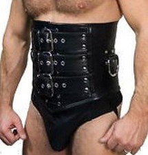 Mens Corset Cincher REAL Black Leather Heavy Duty Bondage Male