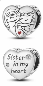 💖 Love Sister SCHWESTER Herz Charm Anhänger 925 Silber Für Pandora Armband 💖 - Bild 1 von 3