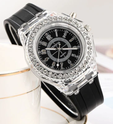 Reloj de cuarzo iluminado con bisel de cristal transparente Geneva 45 mm Foto 1 de 4