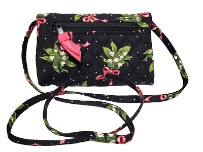 VERA BRADLEY Black Green White flowers with Pink bows floral Clutch / Bag,  USA - Image 1 of 4