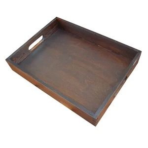 Large Wooden Serving Tray 40 cm Long, Painted in Brown Color - Picture 1 of 4