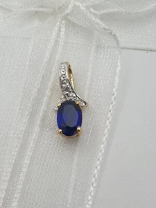 9ct Yellow Gold Oval Blue Stone and Diamond Pendant As New Condition - *Video* - Picture 1 of 23