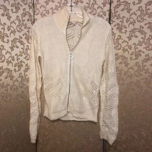 Versus Versace Vintage Ivory Metallic Cardigan Sweater Twin Set Size 30 42 - Picture 1 of 12