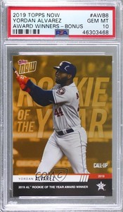 2019 Topps Now Award Winners Bonus Yordan Alvarez #AWB-8 PSA 10 GEM MT