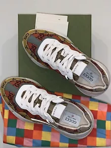 GUCCI RHYTON YELLOW MULTICOLORED FABRIC CANVAS WOMEN SNEAKERS Gucci Sz. 7 - Picture 1 of 8