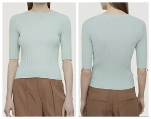 Vince Damen Stretch gerippt hellgrün Ellenbogenlänge Ärmel Top S/P $ 245 Neu mit Etikett - Bild 1 von 11