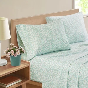 new Marmalade brand Lightweight 100% Cotton Full Sheet Set in Mint Green Leopard - Picture 1 of 6