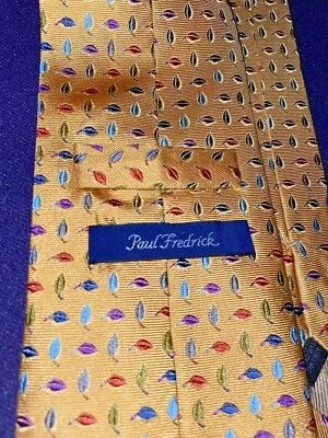 PAUL FREDRICK Handmade 100% Silk Rainbow Colorful Leaf on Gold Neck Tie ❤️sj7m63 Foto 1 de 4