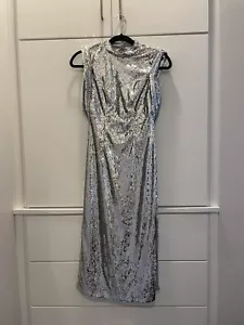 ASOS Silver Birthday/Prom Sequin Dress With Side Slits Size 0 NWT - Picture 1 of 8