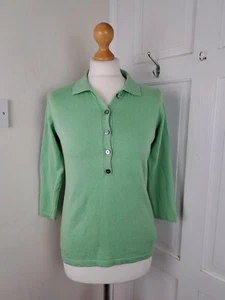 MUNROSPUN Green Collared Henley 3/4 Sleeve Cotton Cashmere Jumper Size S - Picture 1 of 7
