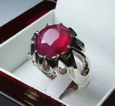 Xmas Ruby Band Oval Cut Ruby Stone Beautiful Afghanistan Ruby Ring Silver 925 - Image 1 of 4