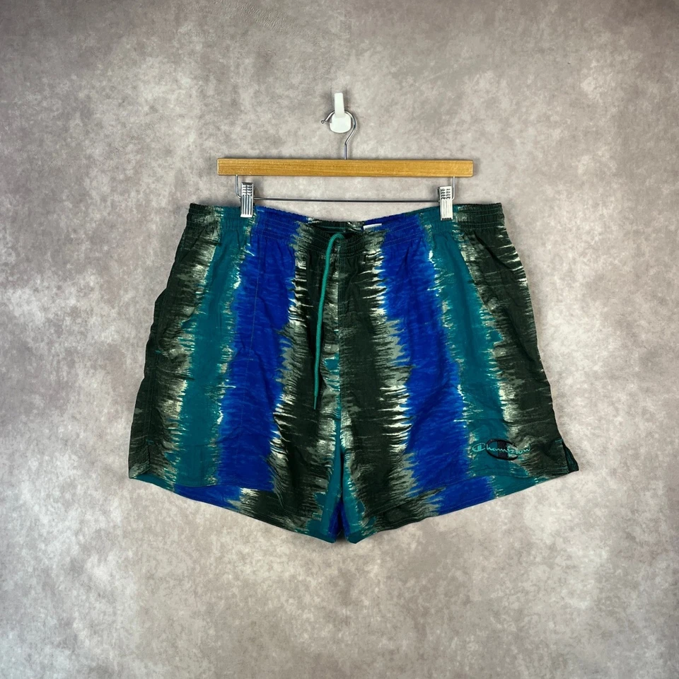 Bañador corto Champion vintage años 80 90 abstracto azul verde para hombre XL 40-42 Foto 1 de 4