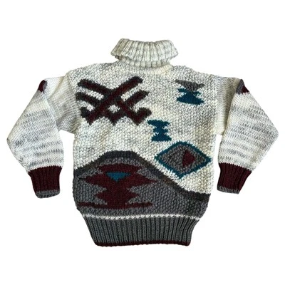 VTG  90s Lauren Hansen Granny Grandma Geometric Hand Knitted Turtleneck Sweater - Image 1 of 4