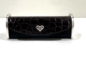 Vintage Brighton Wishes Croc Leather Mirror Lipstick Case Black Silver Heart - Picture 1 of 7