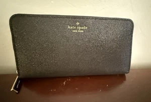 Cartera continental para mujer Kate Spade oropel brillo - negra grande excelente - Imagen 1 de 15
