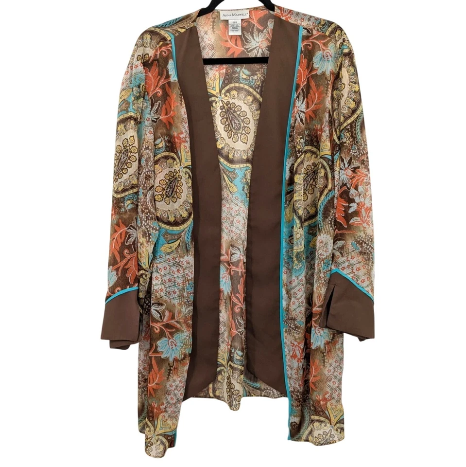 Anna Maxwell Paisley Boho Kimono Cardigan Women Size 22W Festival Patchwork Art - Image 1 of 4