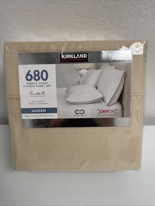 Kirkland Signature 680 Thread Count 6 Piece Sheet Set  - Queen Oatmeal NEW - Picture 1 of 3