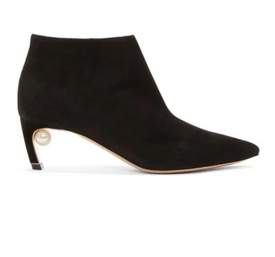NICHOLAS KIRKWOOD  Mira Pearl Heeled Suede Ankle Boots Black sz 7,5 Ret $895 - Image 1 of 4