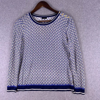 Talbots Sweater Women’s S/M? Petite Blue White Geometric Travel Classic Preppy - Image 1 of 4
