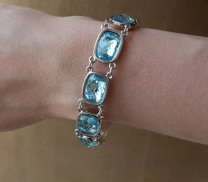 Vintage SWAROVSKI 'Signed' Aquamarine Blue Crystal Bracelet – Statement Piece - Picture 1 of 15