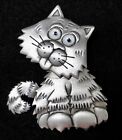 Pewter Cat Pin Brooch with Moving Head & Google Eyes JJ Jewelry