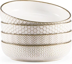 Pasta Bowls, Ceramic, Embossed Serving Bowls for Stews and Salads, Large Capacit - Picture 1 of 7