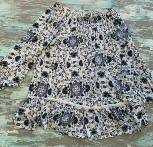 14 Justice Girls Off Shoulder Peasant Style Shirt Soft Blue Floral Print - Picture 1 of 5