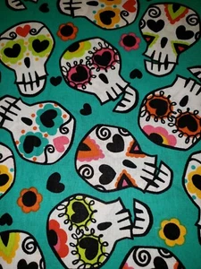 100% Cotton Halloween Sugar Skulls Day of the Dead Fabric 1/4 Yard - Picture 1 of 2