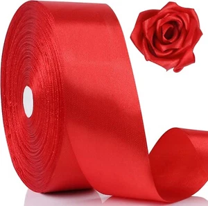 100 Yards Band 1-1/2 Zoll Rot Satinband Doppelseitig Geschenkverpackung Hochzeit - Bild 1 von 7