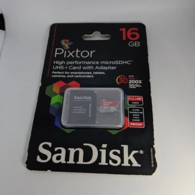 SanDisk Pixtor 16GB microSDHC UHS-I Class 10 Memory Card w/ Adapter Sealed NIB  - Image 1 of 4