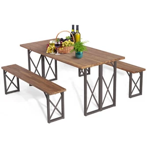 Topbuy 3 Piece Patio Picnic Table Bench Set, Outdoor Camping Table Set w/ - Picture 1 of 10