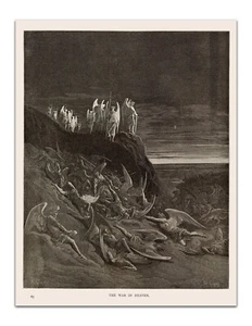 Gustave Dore WAR IN HEAVEN (1891) Vintage Illustration 22x17" Premium Art Print - Picture 1 of 3