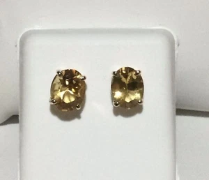 Orecchini Oro Giallo 14 Kt Forma Ovale Giallo Citrino - Foto 1 di 7
